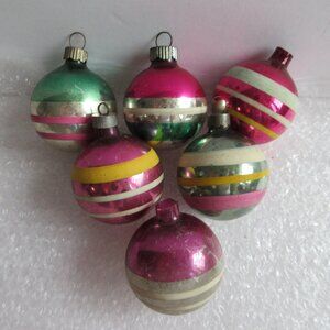 Shiny Brite Striped Ball Glass Christmas Ornaments 1 1/2" Vtg Lot of 6 *READ*